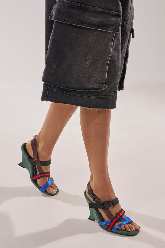 AKIRA GOLD VALTE MULTI WEDGE SANDAL WITH SPORTY HARDWARE