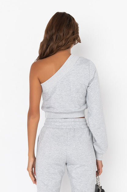 A MOMENT APART OFF THE SHOULDER SWEATSHIRT HEATHER GREY
