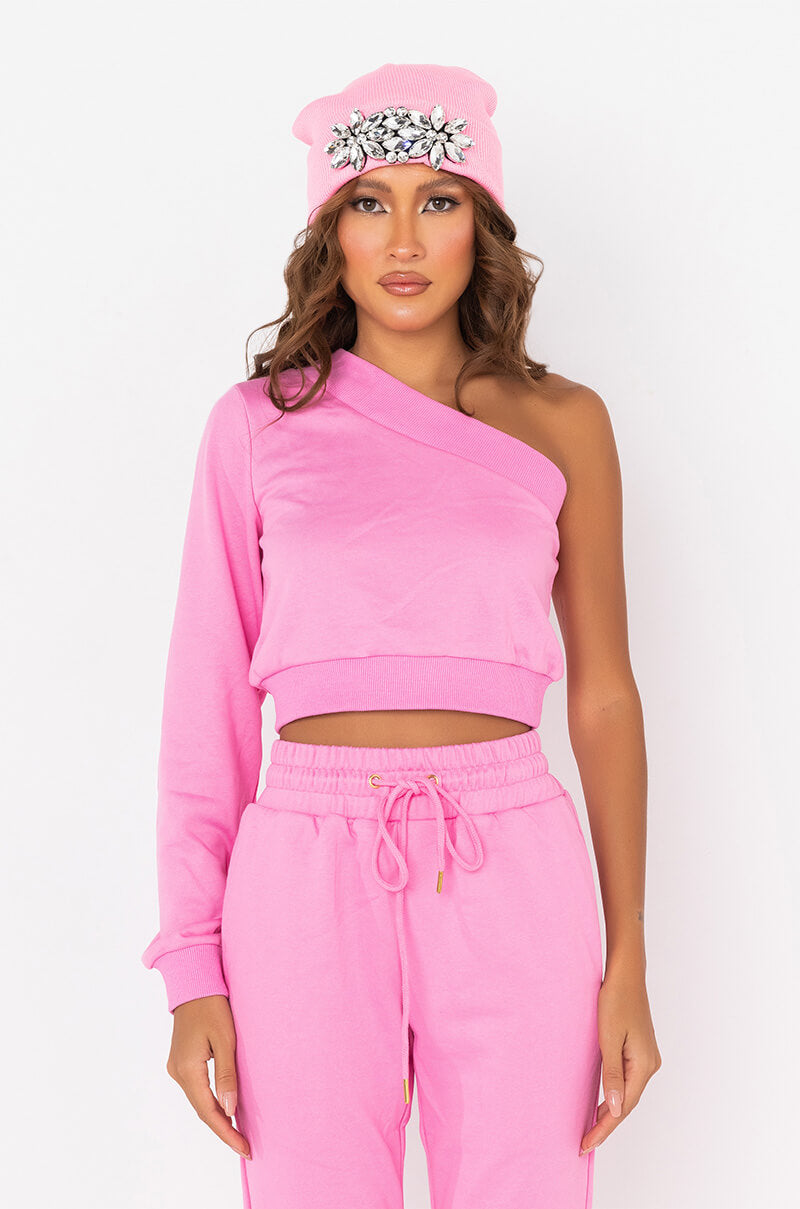 A MOMENT APART OFF THE SHOULDER SWEATSHIRT PINK