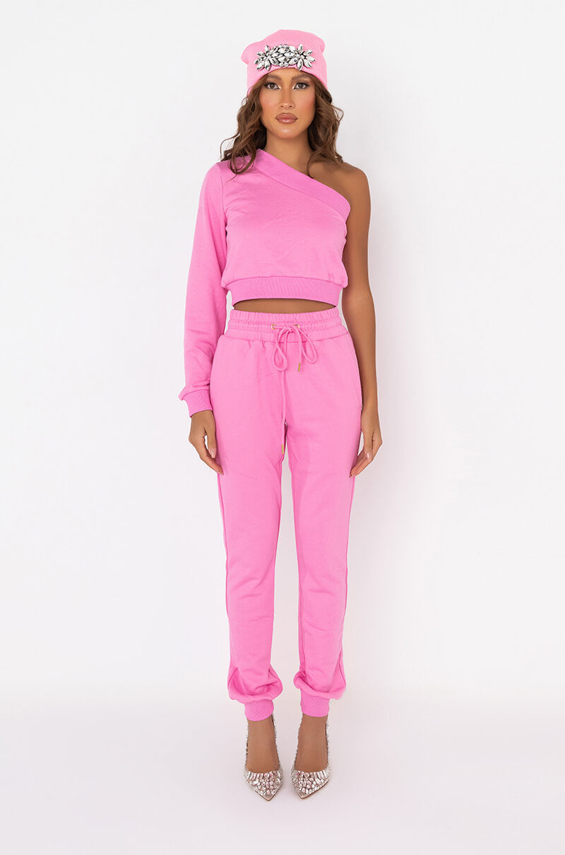 A MOMENT APART OFF THE SHOULDER SWEATSHIRT PINK