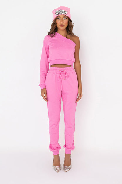 A MOMENT APART OFF THE SHOULDER SWEATSHIRT PINK