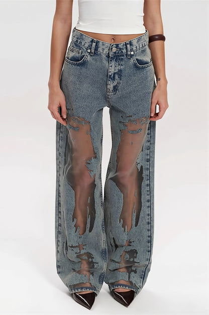 Vintage Splice Sheer Texture Jeans
