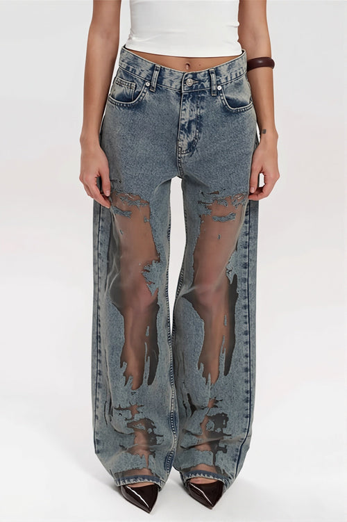 Vintage Splice Sheer Texture Jeans