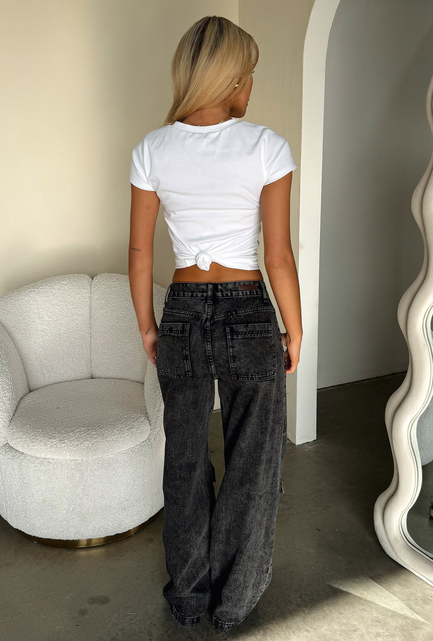 Adalia Mid Rise Wide Leg Jeans - Black Acid Wash