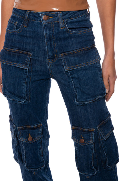 AGGIE HIGH RISE DENIM CARGO PANTS