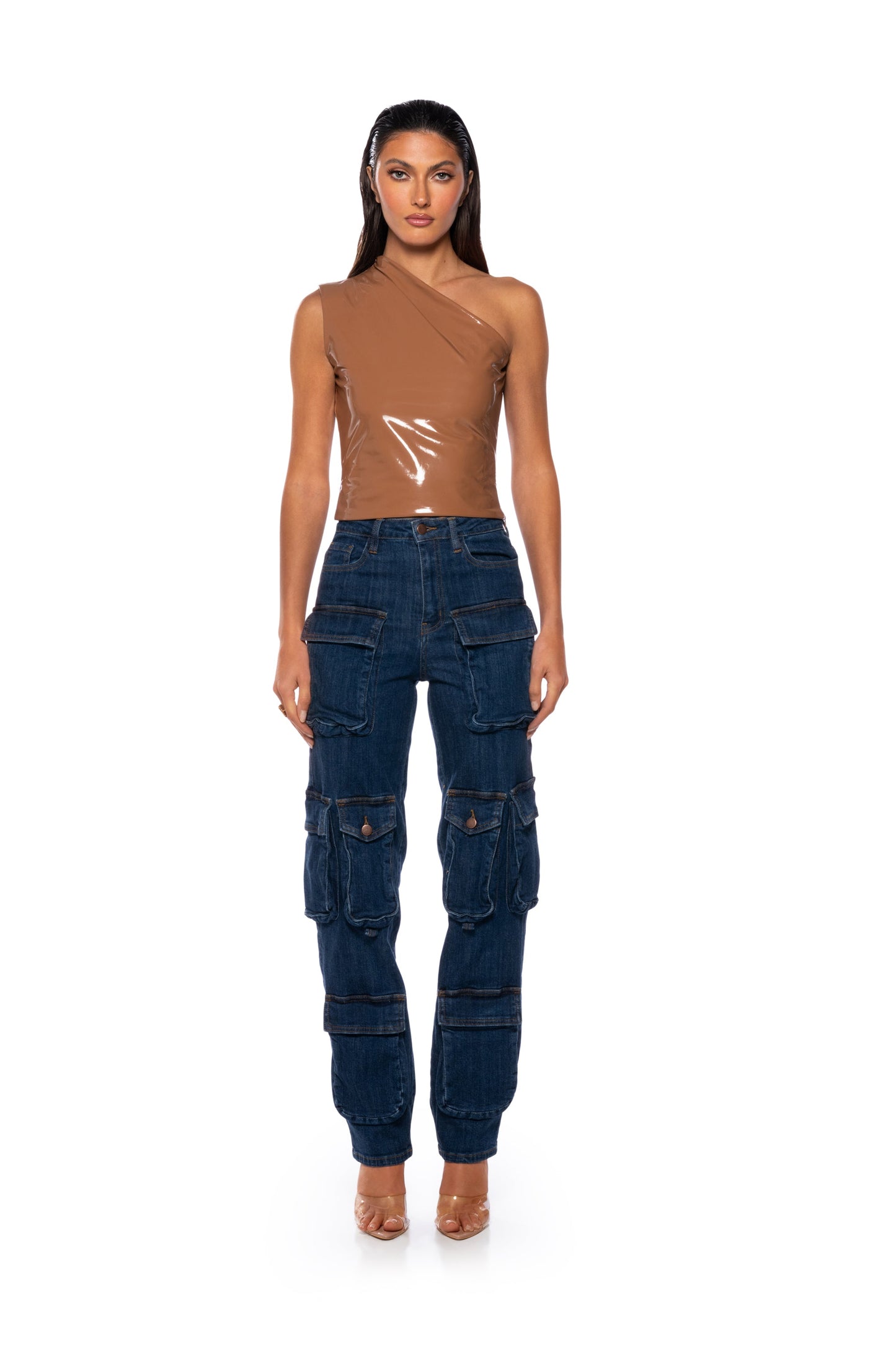 AGGIE HIGH RISE DENIM CARGO PANTS