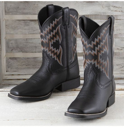 Ariat Children's/Youth Tycoon Black Leather Square Toe Cowboy Boots 10029627-Painted Cowgirl Western Store