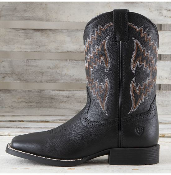 Ariat Children's/Youth Tycoon Black Leather Square Toe Cowboy Boots 10029627-Painted Cowgirl Western Store