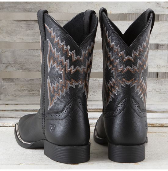 Ariat Children's/Youth Tycoon Black Leather Square Toe Cowboy Boots 10029627-Painted Cowgirl Western Store