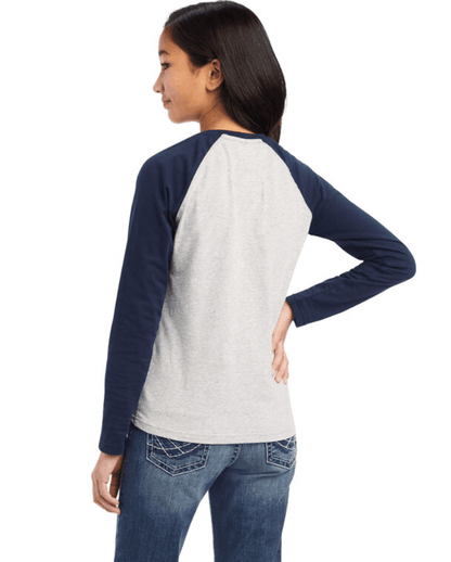 Ariat Girl's Real Farm Long Sleeve Heather Grey/Navy Tee 10041323