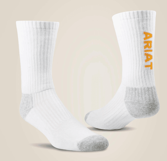 Ariat High Performance White Premium Ringspun Cotton Crew Work Socks 3 Pair Pack 10036518