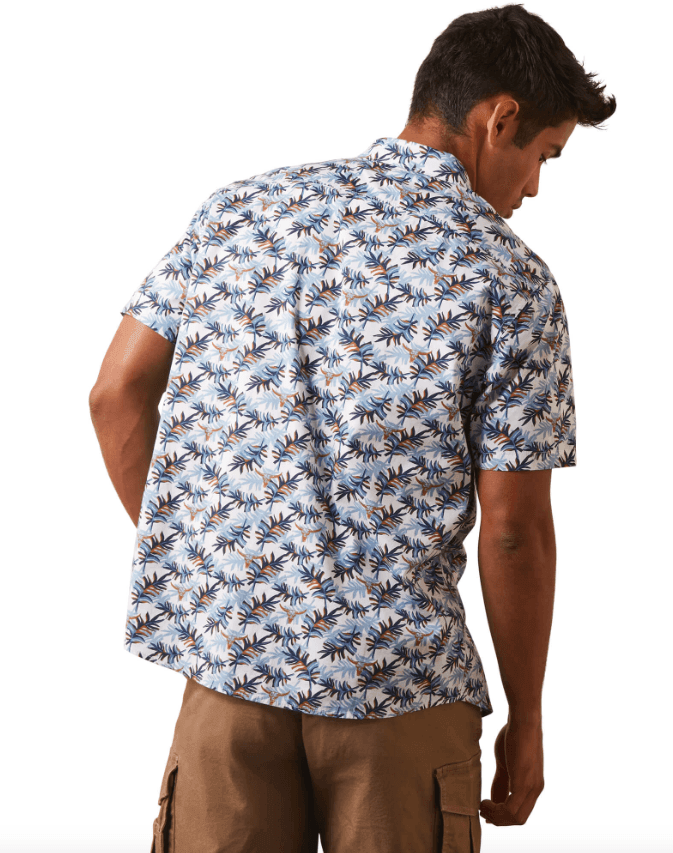 Ariat Men's Palm Waves White Print Stretch Modern Fit Short Sleeve Shirt 10043706