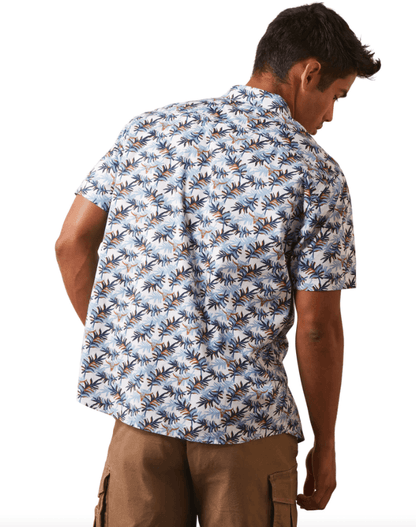 Ariat Men's Palm Waves White Print Stretch Modern Fit Short Sleeve Shirt 10043706