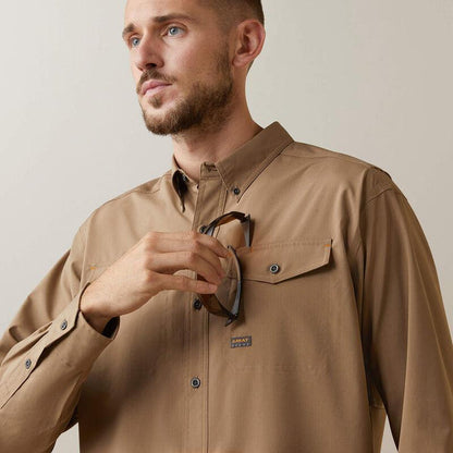 Ariat Men's Rebar Khaki VentTEK DuraStretch Long Sleeve Shirt 10043836-Painted Cowgirl Western Store