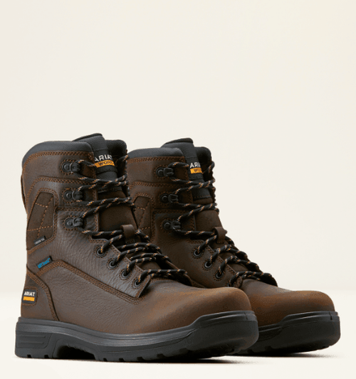 Ariat Men's Rich Brown Turbo 8" H2O Waterproof Carbon Toe Lace Up Work Boots 10050823