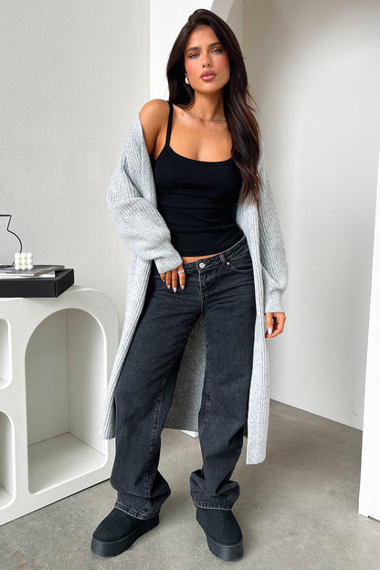 Arina Longline Knit Cardigan - Grey