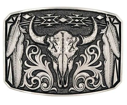 Attitude x Montana Silversmith Legend & Pride Silver Bull Belt Buckle A1037S-Painted Cowgirl Western Store