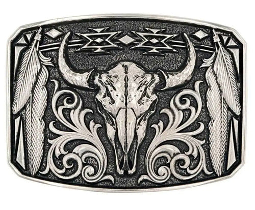 Attitude x Montana Silversmith Legend & Pride Silver Bull Belt Buckle A1037S-Painted Cowgirl Western Store