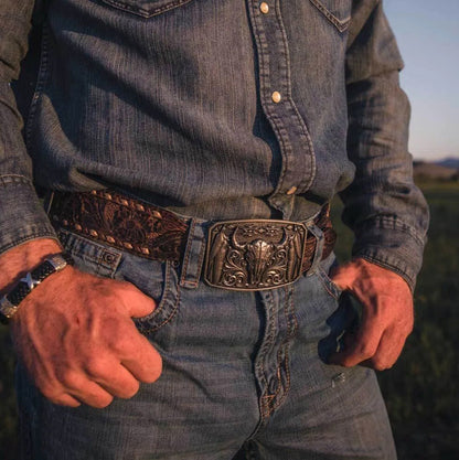 Attitude x Montana Silversmith Legend & Pride Silver Bull Belt Buckle A1037S-Painted Cowgirl Western Store