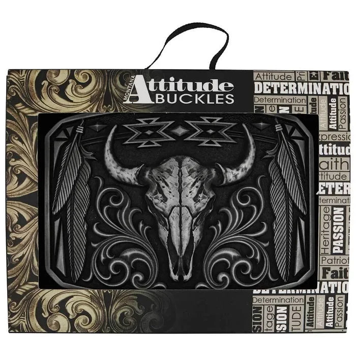 Attitude x Montana Silversmith Legend & Pride Silver Bull Belt Buckle A1037S-Painted Cowgirl Western Store