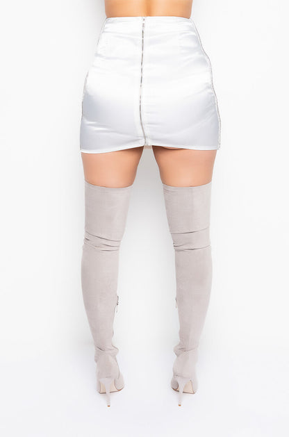 54321 SATIN RHINESTONE MINI SKIRT