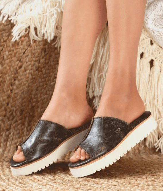 Bed Stu Women's FAIRLEE II Black Lux Leather Slide Platform Sandals F395005