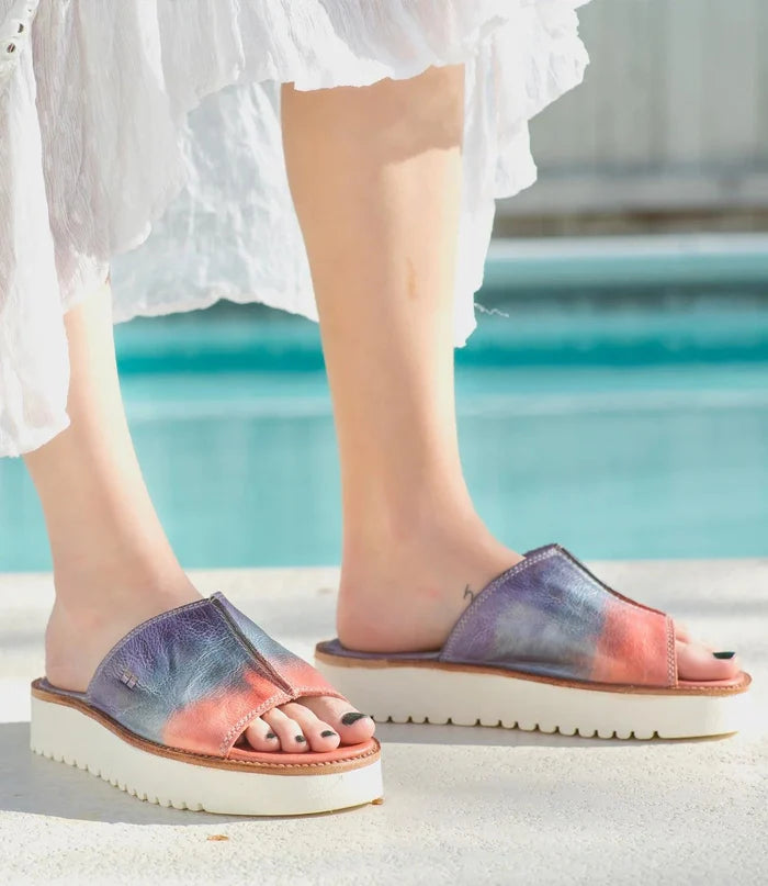 Bed Stu Women's FAIRLEE II Cotton Candy Tie Dye Leather Slide Platform Sandal F395005-CTCNTD-Painted Cowgirl Western Store