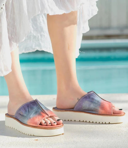 Bed Stu Women's FAIRLEE II Cotton Candy Tie Dye Leather Slide Platform Sandal F395005-CTCNTD-Painted Cowgirl Western Store