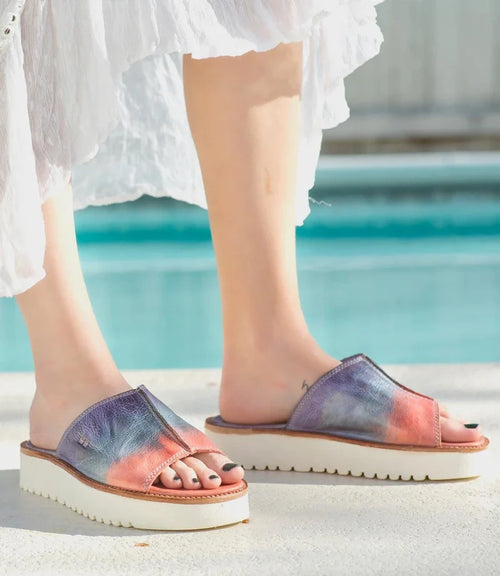 Bed Stu Women's FAIRLEE II Cotton Candy Tie Dye Leather Slide Platform Sandal F395005-CTCNTD-Painted Cowgirl Western Store