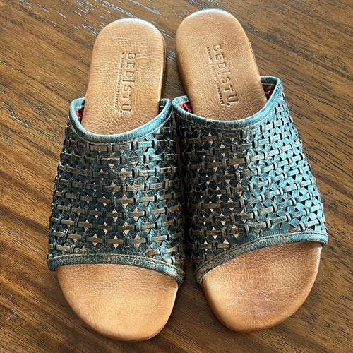 Bed Stu Women's MINERVA Dark Teal Green Lux Leather Slide Sandal F373198DKTL