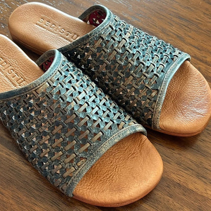 Bed Stu Women's MINERVA Dark Teal Green Lux Leather Slide Sandal F373198DKTL