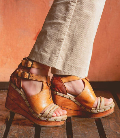 Bed Stu Women's Princess Cafe Latte Lux Leather Wedge Sandals F399029-Painted Cowgirl Western Store