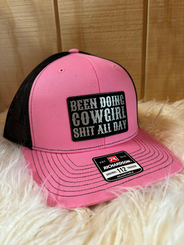 Been Doing Cowgirl S*** Trucker Snap Back Ball Cap PNKBLK  BLKBLK-Painted Cowgirl Western Store