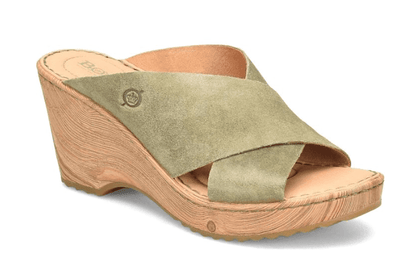 Born Women's Nora Kiwi Green Suede Clog Sandals BR0036129-GRN