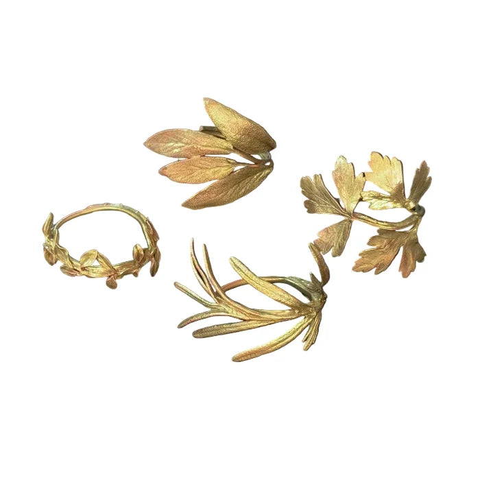 BRASS HERB NAPKIN RINGS, SET OF 4