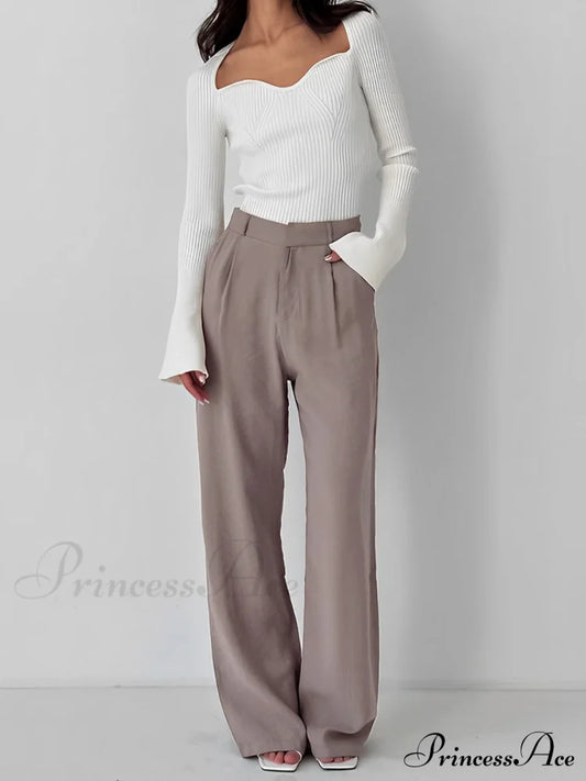 Business Casual Pleat Trendy Wide Leg Dress Pants