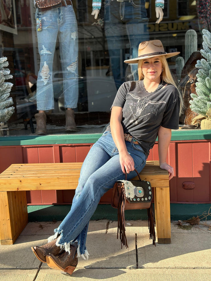 Ceros Women's Stella High Rise Medium Wash Straight Cropped Jeans CS1595-Painted Cowgirl Western Store