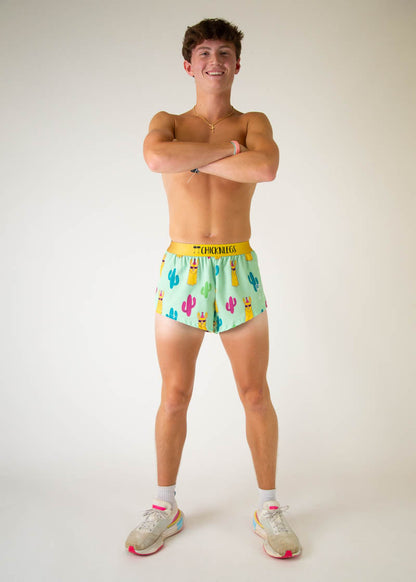 Men's Green Llamas 2" Split Shorts