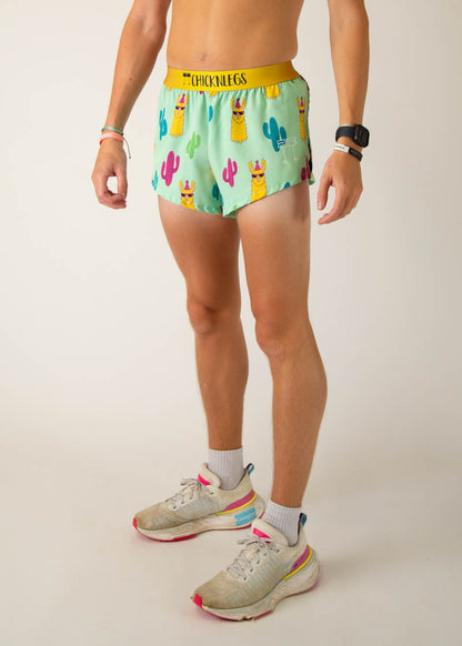 Men's Green Llamas 2" Split Shorts