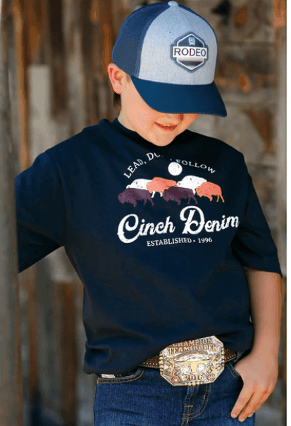 Cinch Boy's Short Sleeve 'Lead Don't Follow' Navy T-Shirt MTT7670116