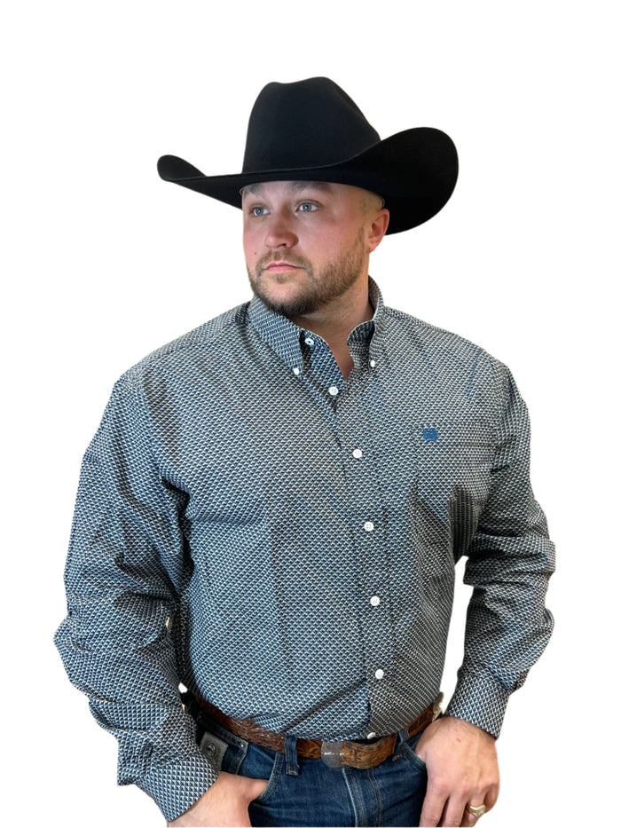 Cinch Men's Blue Geo Print Button Long Sleeve Western Shirt MTW1105516