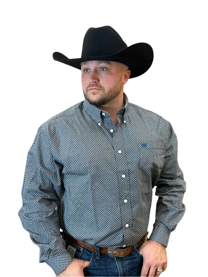 Cinch Men's Blue Geo Print Button Long Sleeve Western Shirt MTW1105516