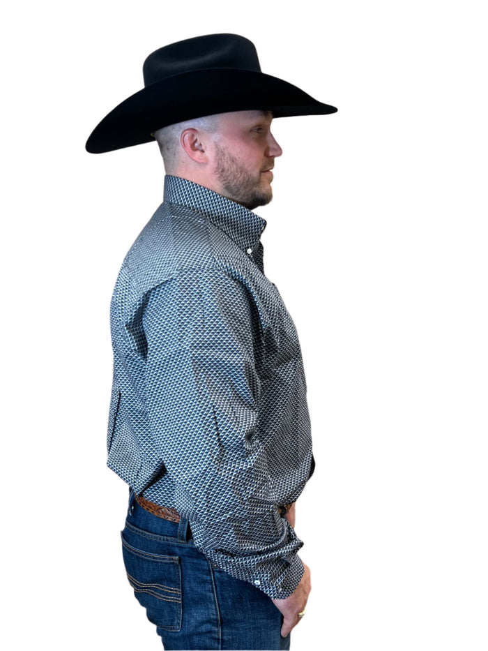 Cinch Men's Blue Geo Print Button Long Sleeve Western Shirt MTW1105516