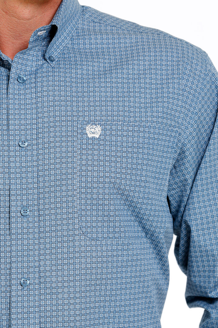 Cinch Men's Blue Geo Print Button Long Sleeve Western Shirt MTW1105629 MTW105629X
