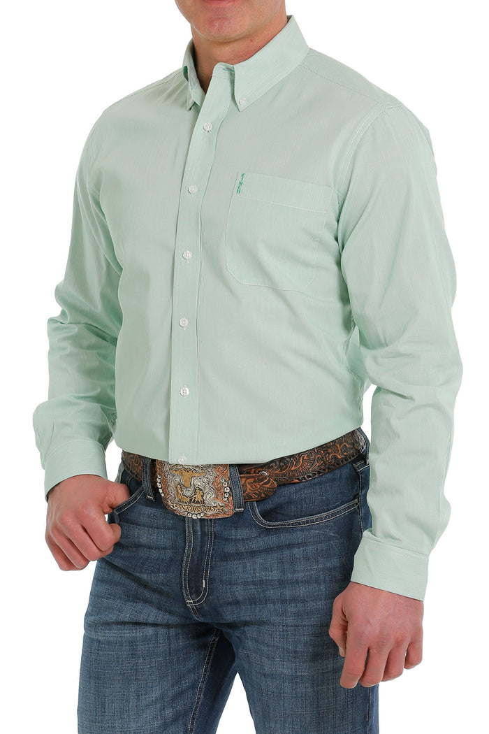Cinch Men's Green Stripe Button Long Sleeve Western Shirt MTW1347071