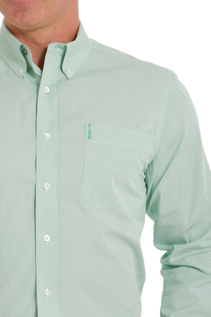 Cinch Men's Green Stripe Button Long Sleeve Western Shirt MTW1347071