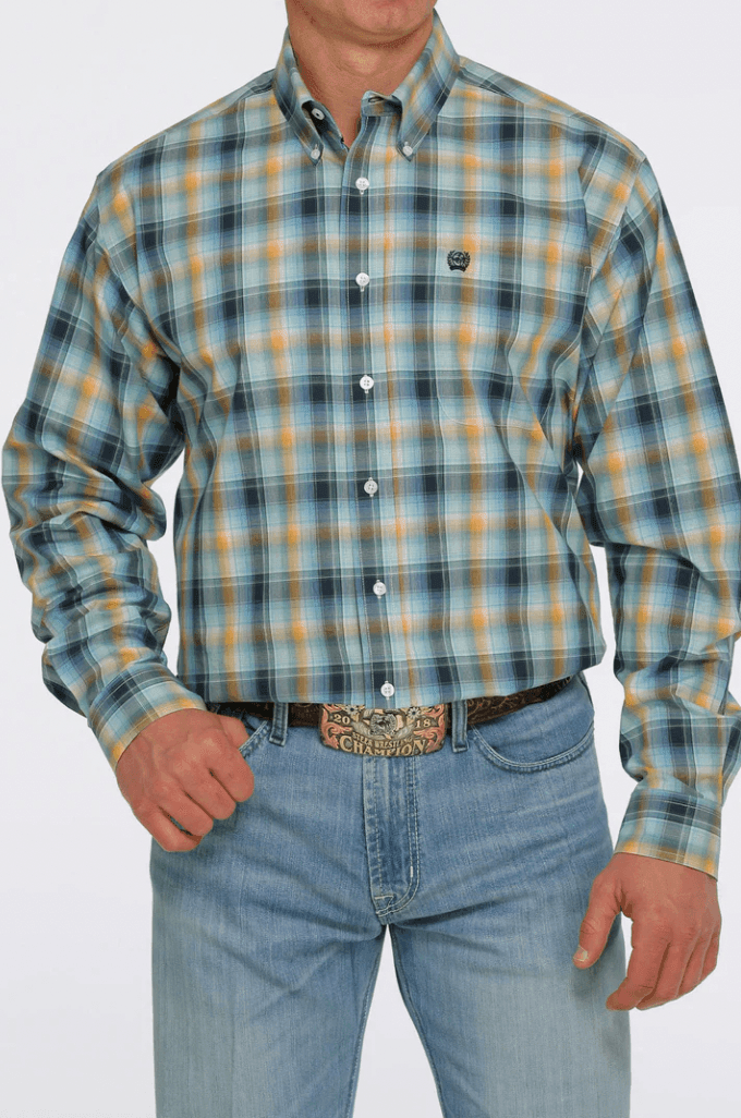 Cinch Men's Navy Plaid Classic Fit Button Long Sleeve Western Shirt MTW1105422