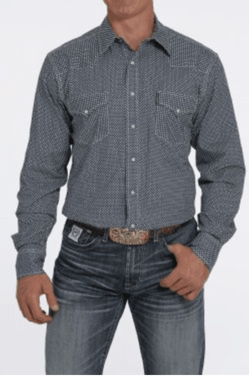 Cinch Men's Navy Print Button Long Sleeve Western Shirt MTW1303061