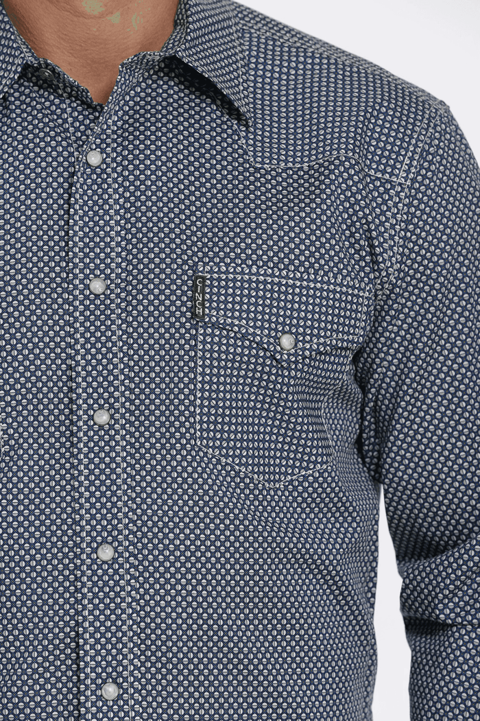Cinch Men's Navy Print Button Long Sleeve Western Shirt MTW1303061
