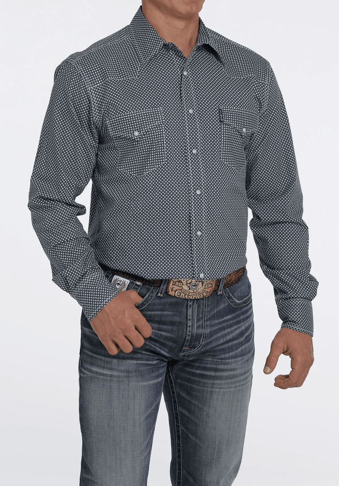 Cinch Men's Navy Print Button Long Sleeve Western Shirt MTW1303061